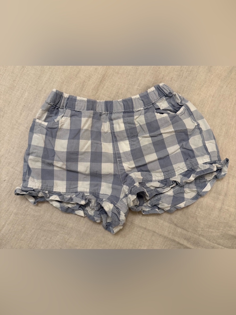 Girls Blue and White Gingham Ruffle Hem Kids Shorts